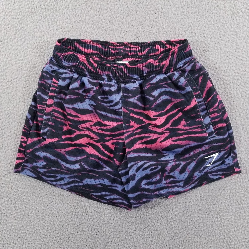 Gymshark Shorts Mens XS Black Neon Pink Mesh Tiger Stripe Lined Running Training